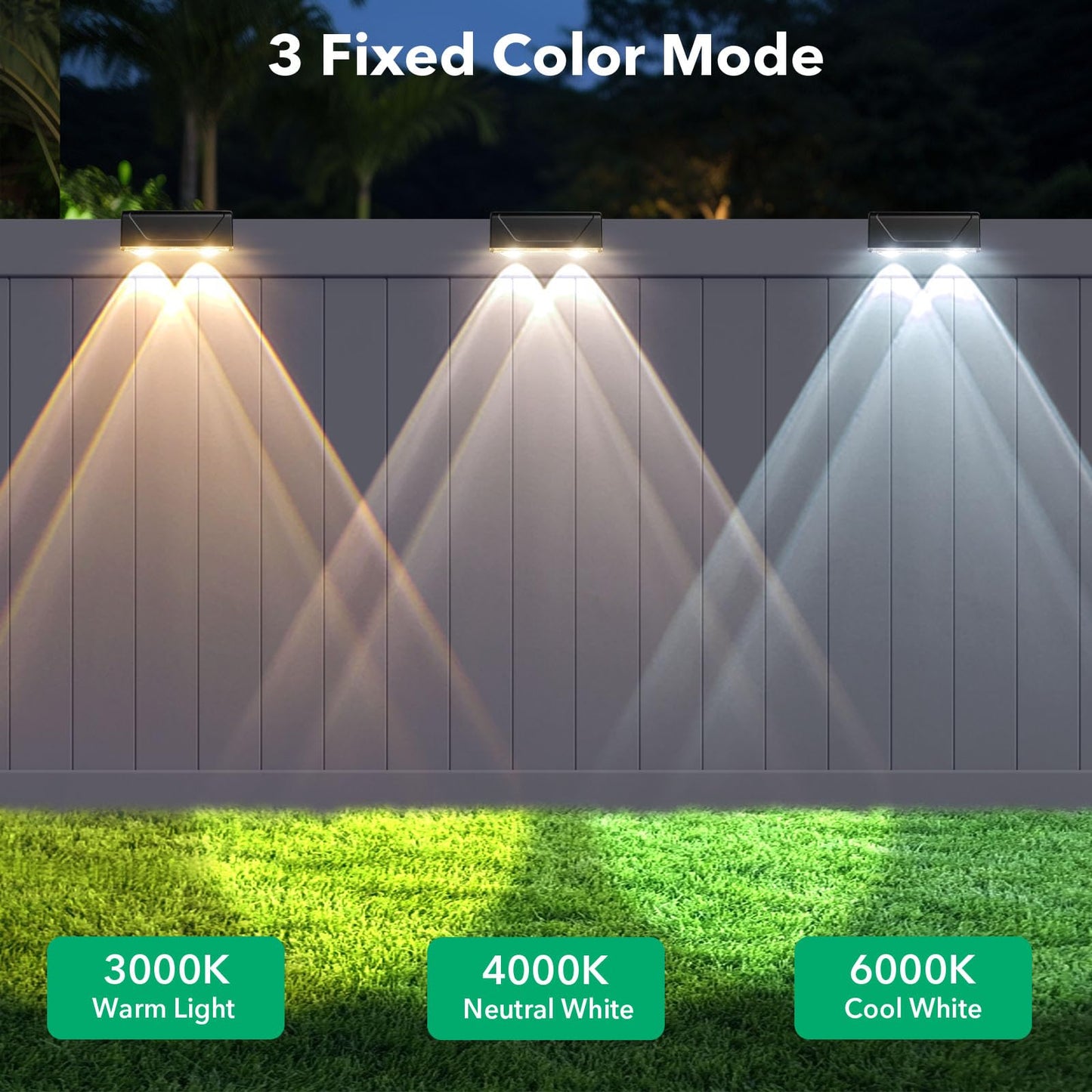 Srtyuo Solar Fence Lights Outdoor - 3 Color Modes(3000K/4000K/6000K), IP55 Waterproof Solar Lights, Fence Light Solar Powered for Outside, Backyard