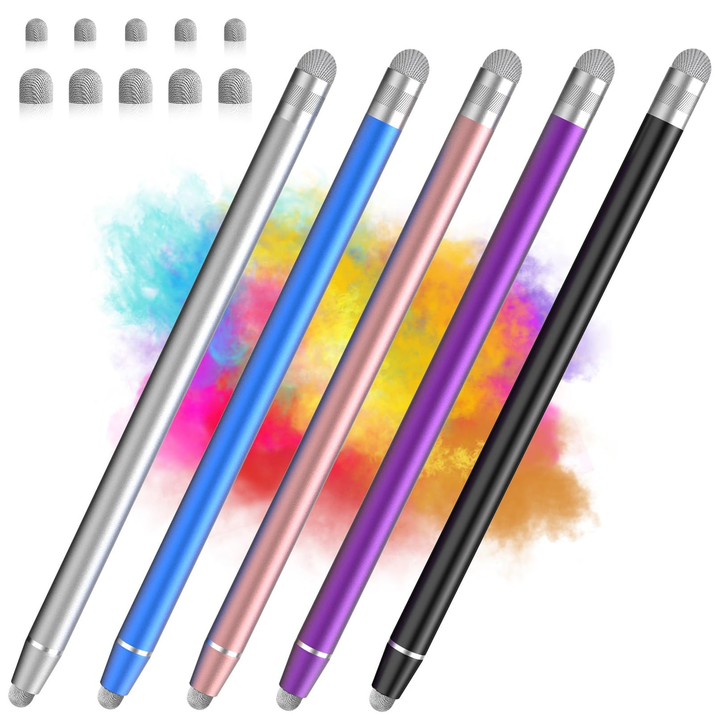 Stylus Pen for Touchscreen, 5 Pack Dual Fiber Stylus, High Sensitivity and Precision, Universal Stylus Pen for Android, Ipad,iPhone, Galaxy Microsoft