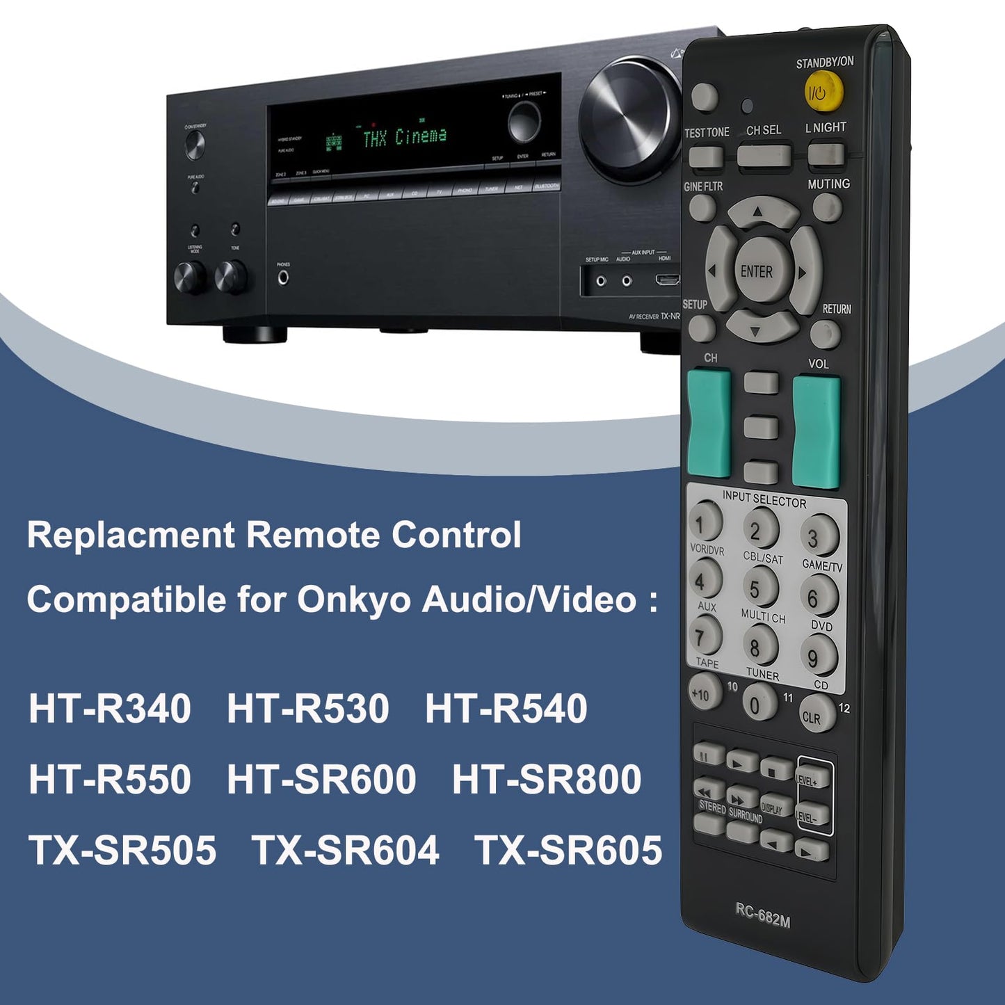 Universal A/V Receiver Replaced Remote Control RC-682M RC-681M Fit for Onkyo Audio/Video HT-R340 HT-R530 HT-R540 HT-R550 HT-SR600 HT-SR800 TX-SR505