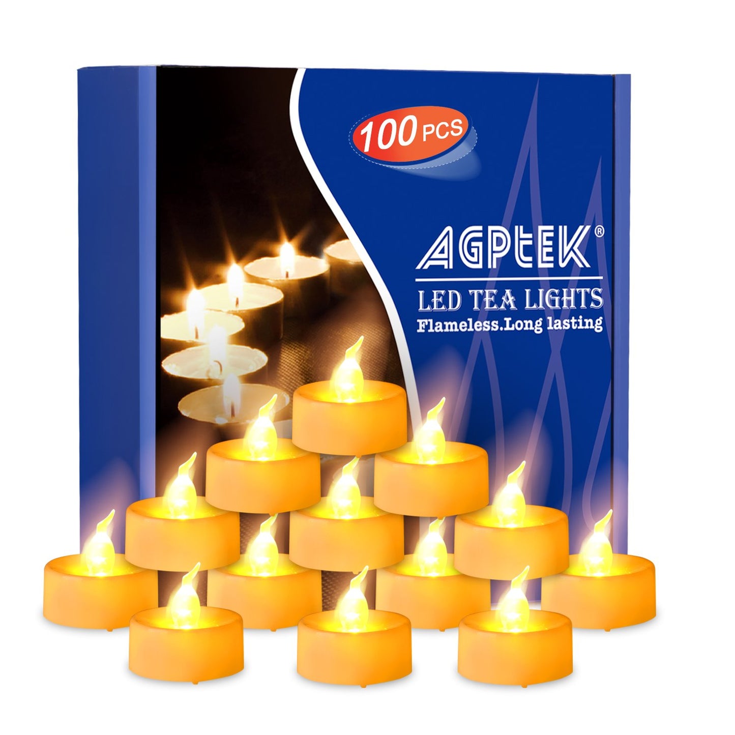 AGPTEK Tea Lights,100 Pack Flameless LED Candles Battery Operated Tealight Candles No Flicker Long Lasting Tealight for Wedding Holiday Party Home