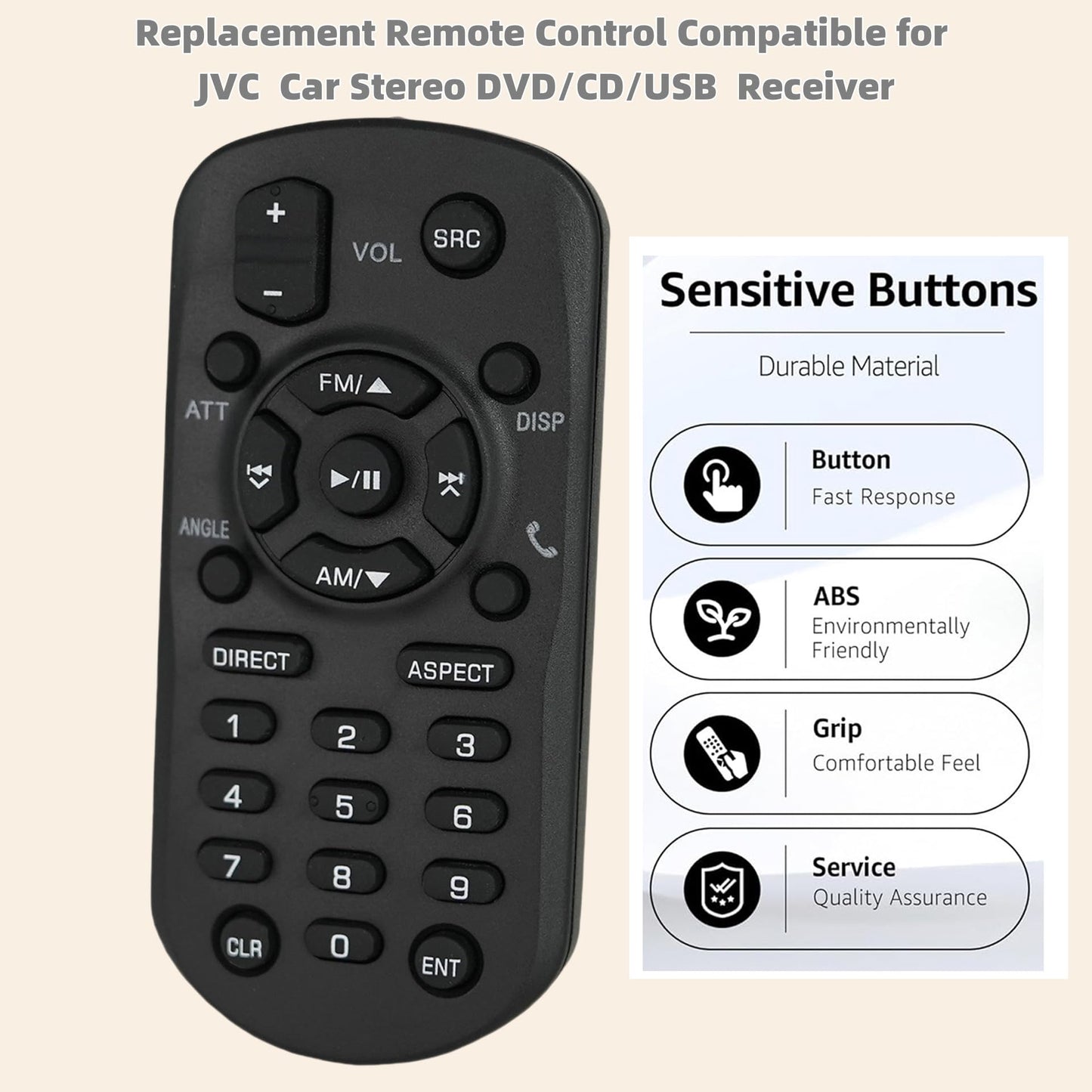 Replacement Remote Control RM-RK258 Compatible for JVC Multimedia Receiver Car Stereo KW-M560BT KW-V350BT KW-V320BT KVC-120BT KW-V230BT KW-V250BT