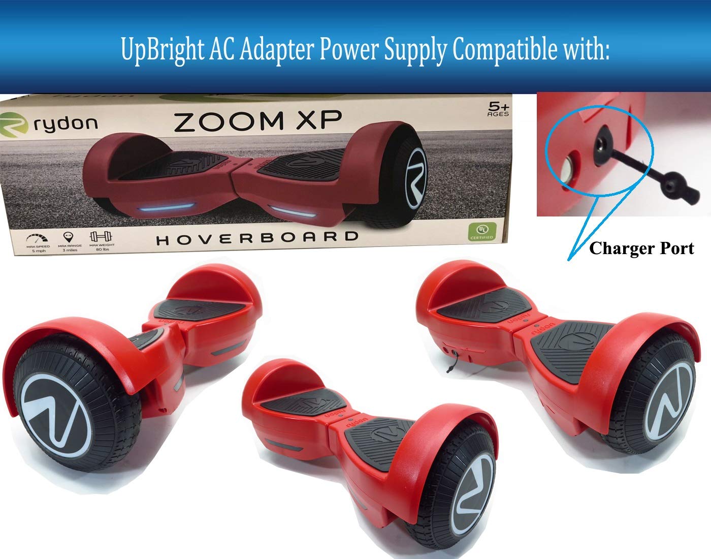 UpBright 25.2V AC/DC Adapter Compatible with Rydon Zoom XP RYD-ZOM 22.2V 2Ah 44.4Wh 22.2VDC Lithium-Ion Battery Kids Electric Scooter RYDZOM…