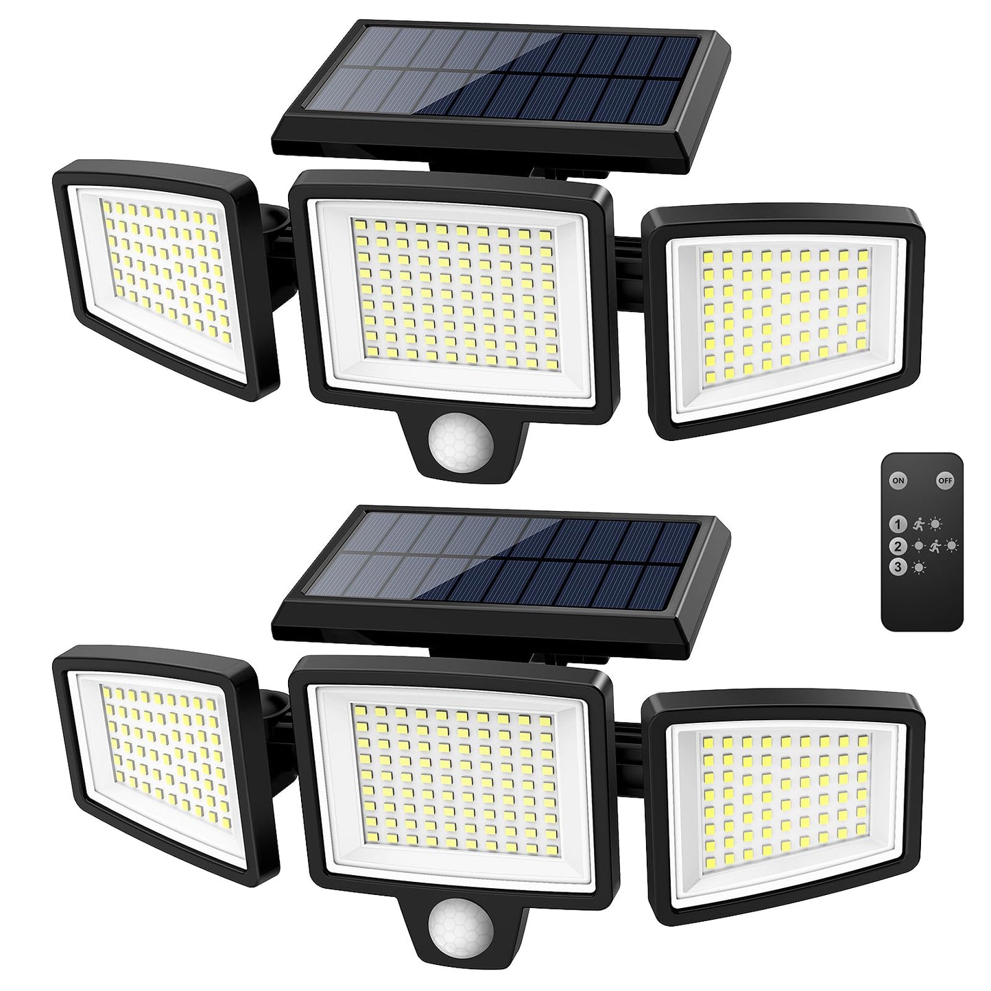Tuffenough Solar Outdoor Lights 2500LM 210 LED Security Lights with Remote Control,3 Heads Motion Sensor Lights, IP65 Waterproof,270° Wide Angle Flood