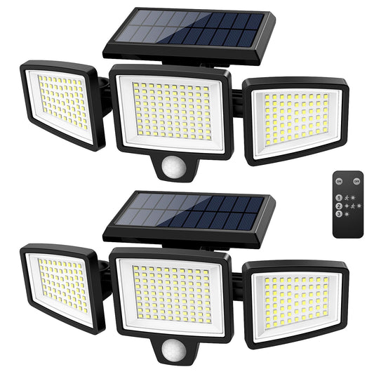 Tuffenough Solar Outdoor Lights 2500LM 210 LED Security Lights with Remote Control,3 Heads Motion Sensor Lights, IP65 Waterproof,270° Wide Angle Flood