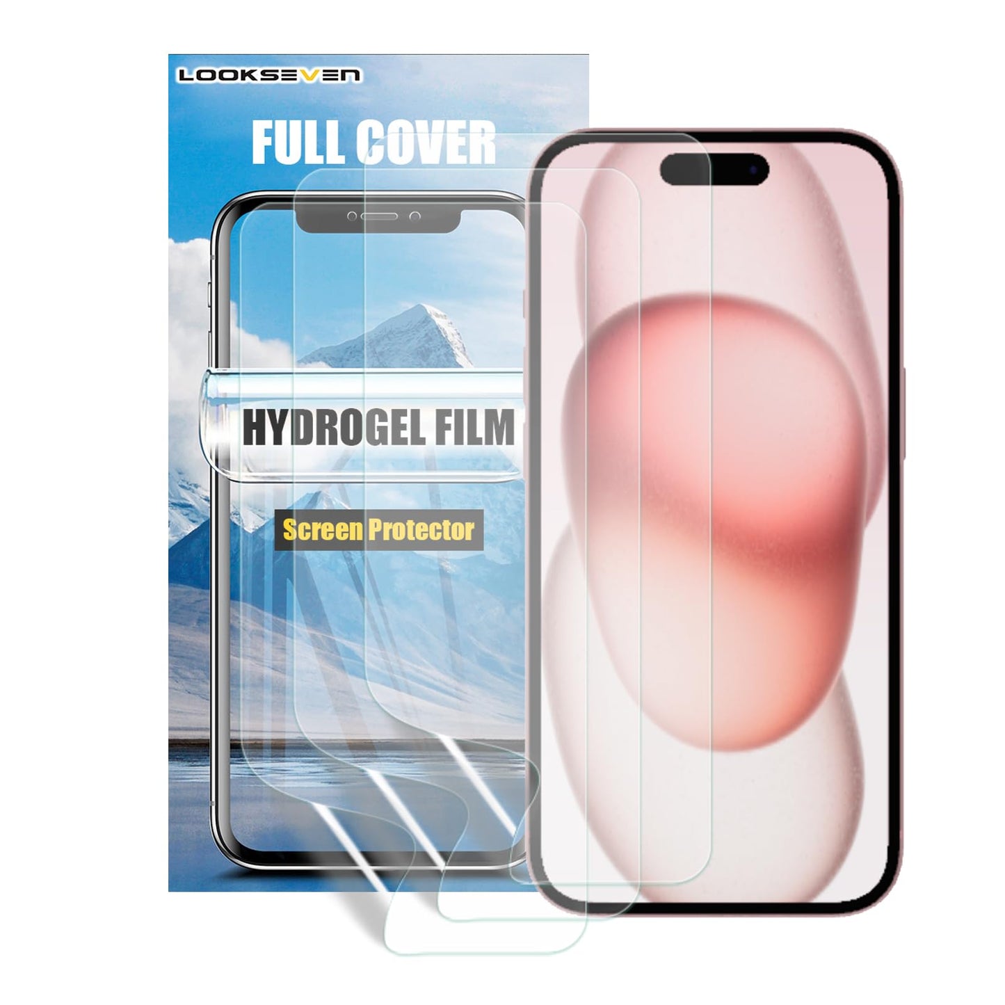 LOOKSEVEN 3 Pack Hydrogel Film For iPhone 15 Plus Transparent Soft TPU Screen Protector, High Sensitivity Protective Film (Not Tempered Film)