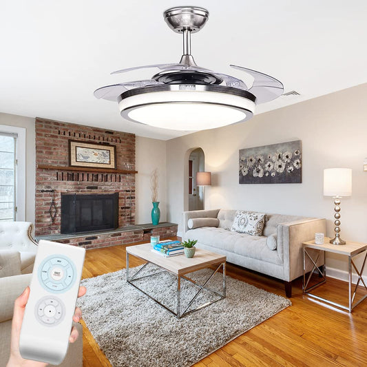 PDDL Home 42 Inch Fandelier Ceiling Fan Light with Remote Control, Retractable Fan Blade Chandelier Fan with Silent Motor