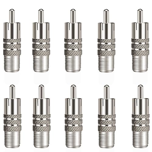 Aniann 10 Pack F Type Female to RCA Male Coaxial Cable Adapter, Straight Coupler Adapter Connector for Video Audio (Nickel Plated)