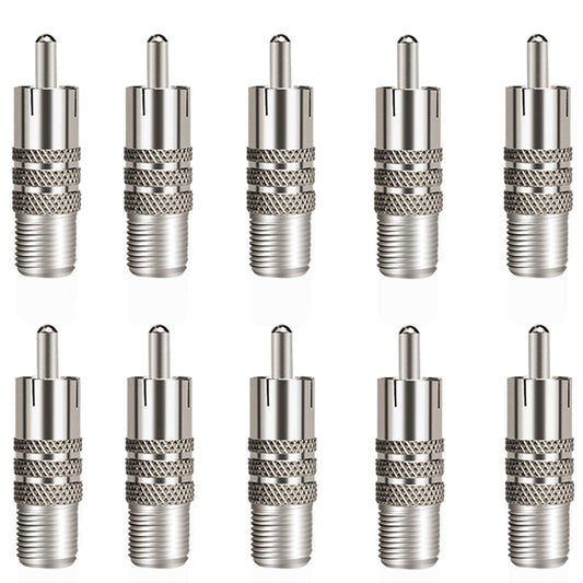 Aniann 10 Pack F Type Female to RCA Male Coaxial Cable Adapter, Straight Coupler Adapter Connector for Video Audio (Nickel Plated)