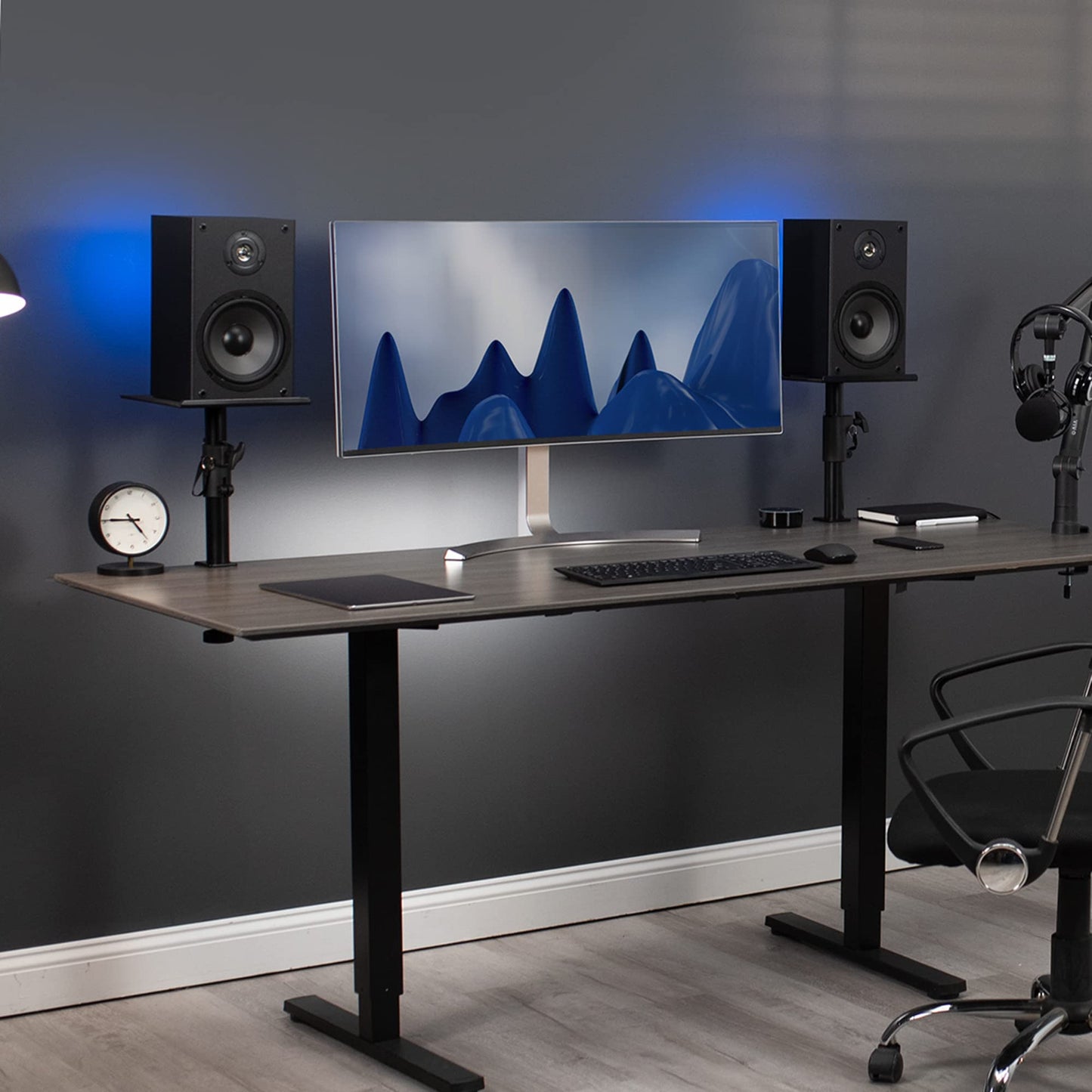VIVO Clamp-on Speaker Stand Desk Mount Set, 10 x 9 inch Trays, Height Adjustment and Tilt, Universal Audio Holders for Computer and Bookshelf