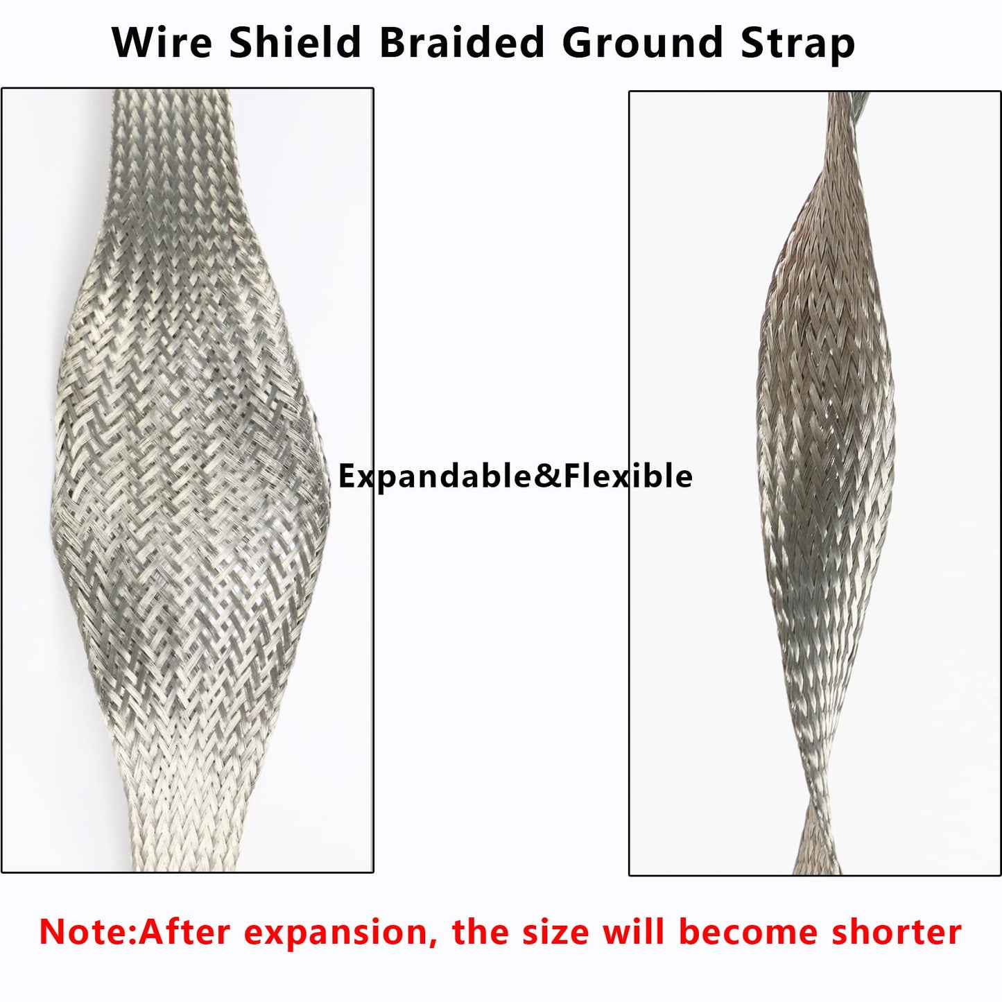 Wire Shielding Braid Ground Strap Tinned Copper Metal Cable Sleeve Mesh Electrical Signal Screening 5/16" ID (1/2 inch - 8ft)