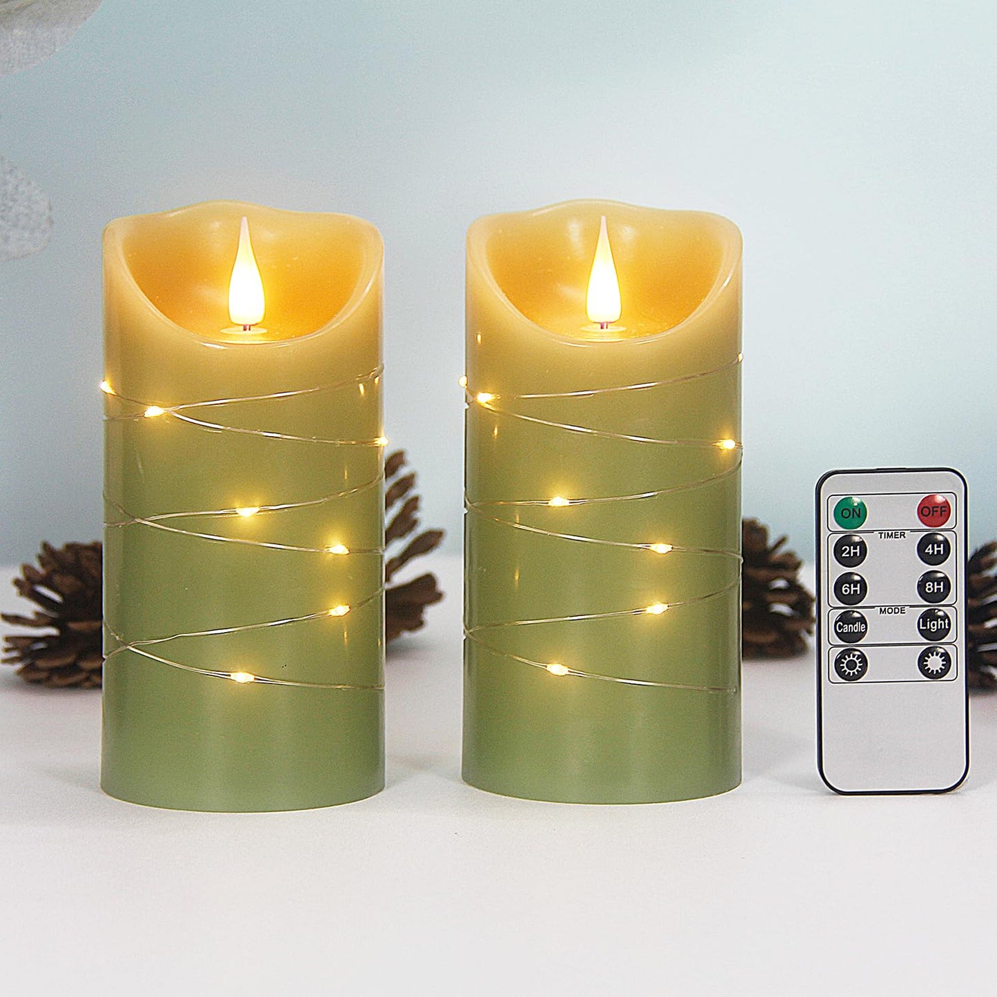 CFDECOR Flameless Candle with Timer,Battery Operated Flickering Led Candles with Remote,Realistic 3D Moving Flame Pillar Candles,Scalloped Edge,Real
