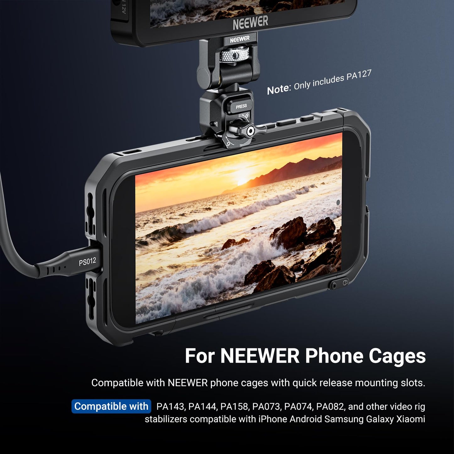 NEEWER Quick Release Monitor Mount for Phone Cage, Video Rig Stabilizer Mobile Photography Accessories Holder Compatible with iPhone Samsung Android
