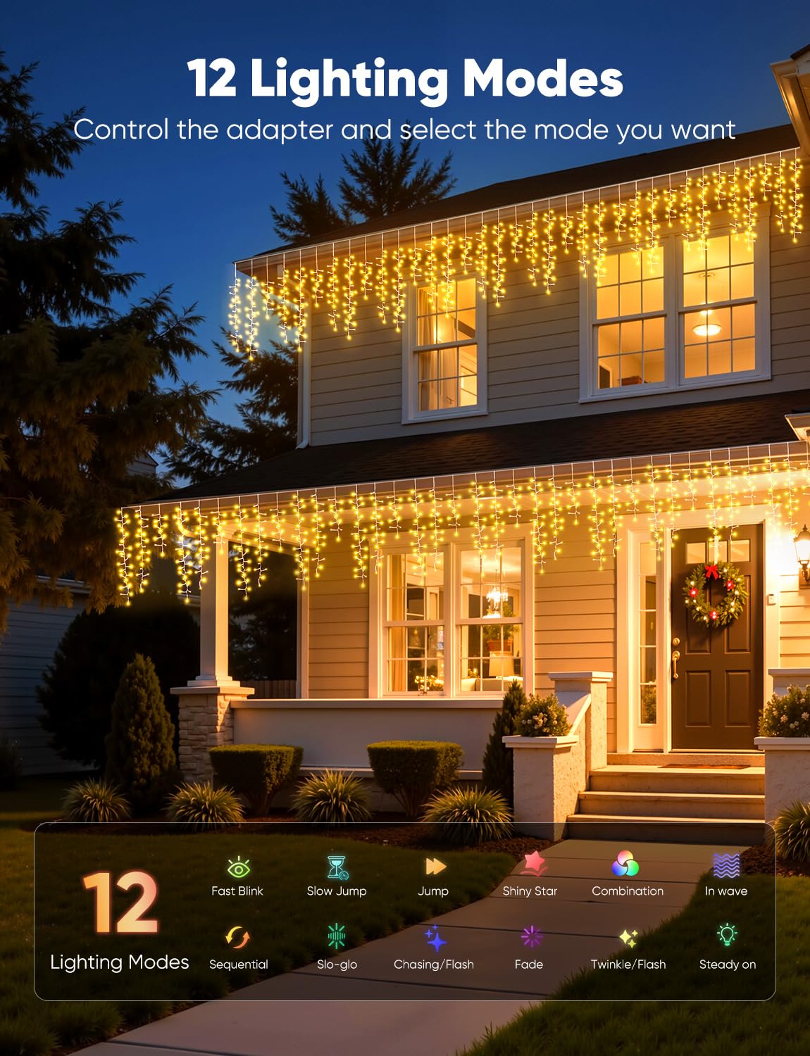 Brightown Icicle Christmas Lights Outdoor, 33FT 1020 LED Cluster Icicle Lights with 51 Drop,12 Mode, Connectable Firecracker Light with Timer