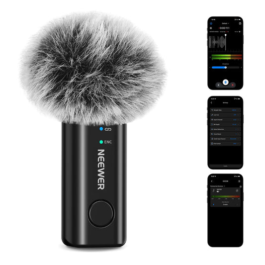 NEEWER KM23B Wireless Lavalier Microphone Bluetooth App Control, Compatible with iPhone Android Phone 8Hrs Battery Vocal Enhancement Noise