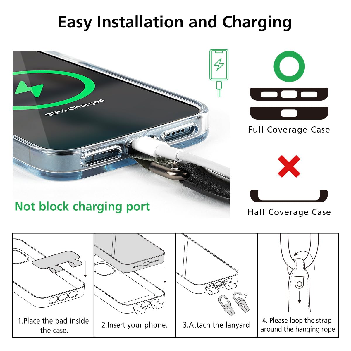 alto Universal Cell Phone Crossbody Lanyard Shoulder Pad Set, Detachable Patch, Adjustable Nylon Strap with Italian Leather Pads for iPhone