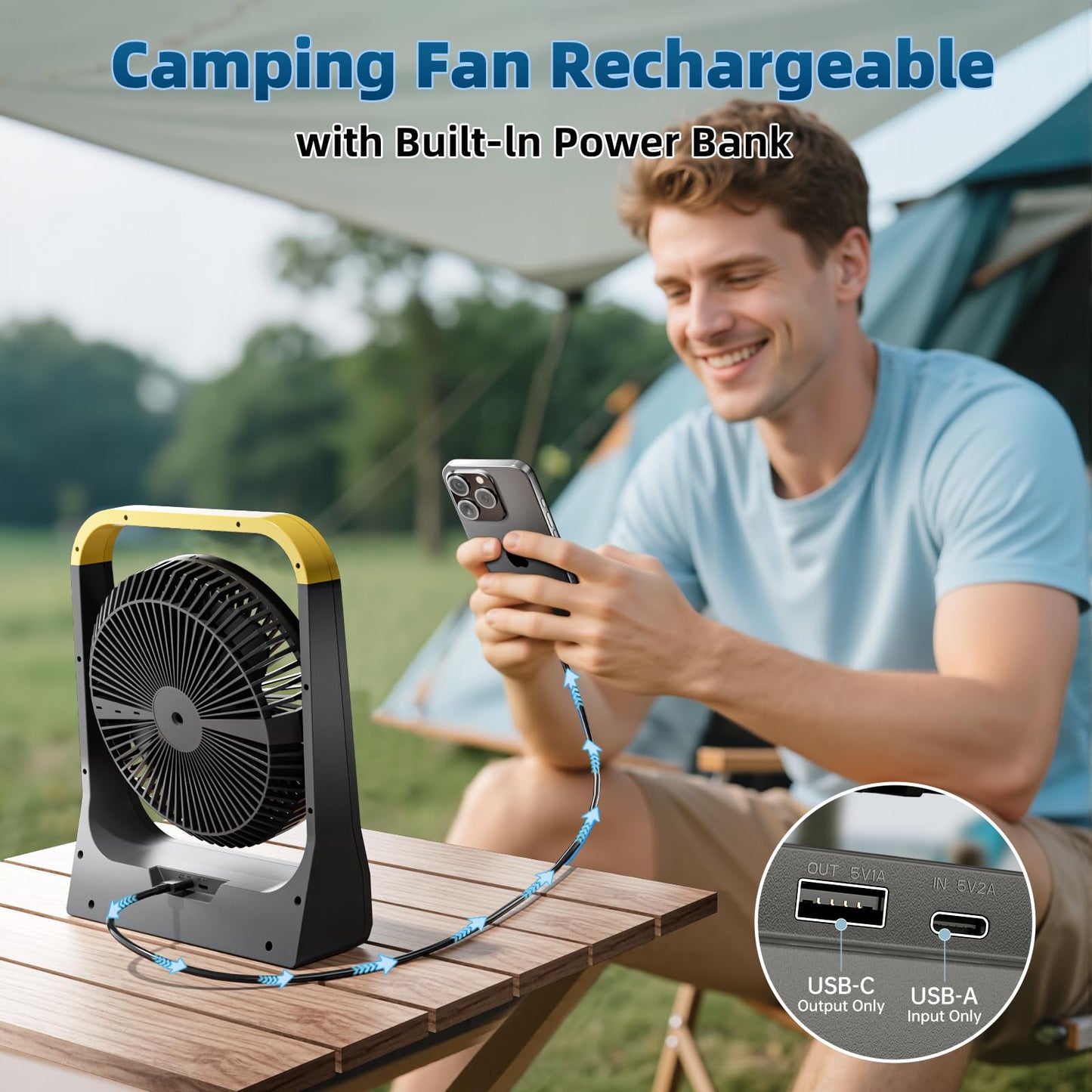 20800mAh Battery Powered Fan, USB-C Fast Rechargeable Portable Fan 80H Long Lasting, 8 Inch Outdoor Fan with 3350RPM Strong Wind, 4 Speeds & Timer