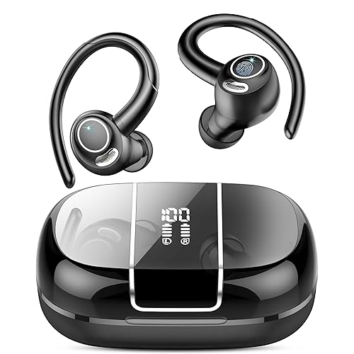 Wireless Earbuds Bluetooth 5.3 Headphones Sports, 48Hrs Playtime Bluetooth Earbud with CVC 8.0 Mic, 2026 Stereo Bass Over Ear Bud with Earhooks, LED…
