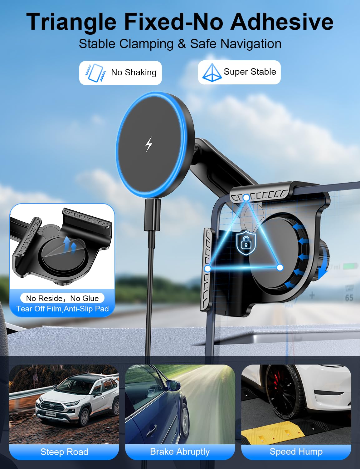 Tesla Car Mount Charger, [Heat Restriction] [LED RGB HandsFree] Wireless Car Phone Holder Charger, Magnetic Phone Holders for Your Car for Tesla Model