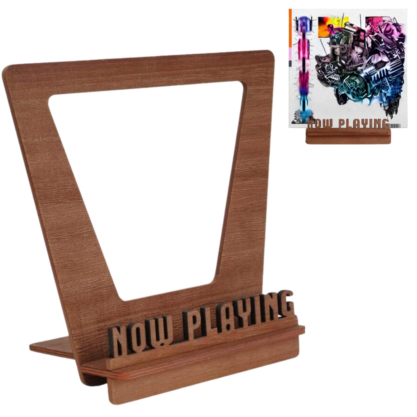 Aikyam Records Now Playing Vinyl Stand - 3D Retro Holder for LP Vinyl Records - Wooden Turntable Accessory - Gift Ideas - Album Display Stand