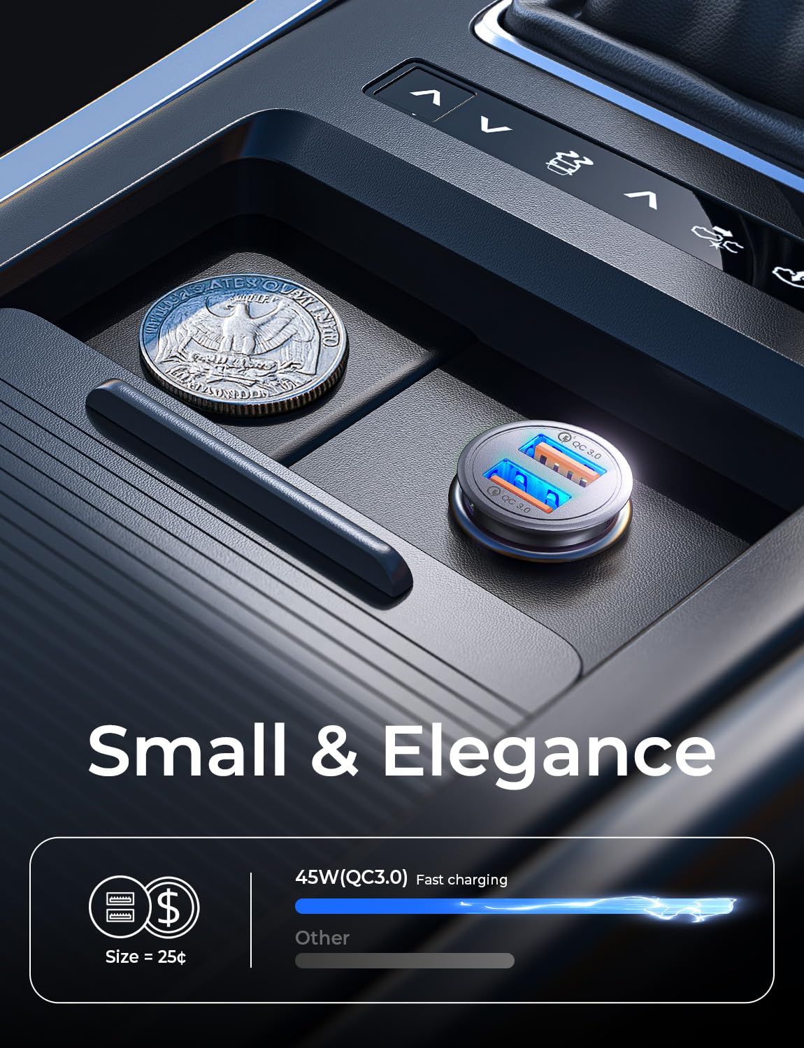 AINOPE QC 3.0 USB Car Charger, 45W Cigarette Lighter USB Charger, Fast Car Charger for Android, [Mini & Aluminum Alloy] 12V Cigarette Lighter Adapter