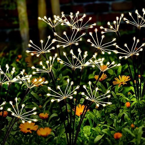 Solar Garden Lights 2 Pack Twinkling Solar Firework Lights with 2 Modes 120LED, Solar-Powered Light for Outside Yard Pathway Garden Decor Outdoor