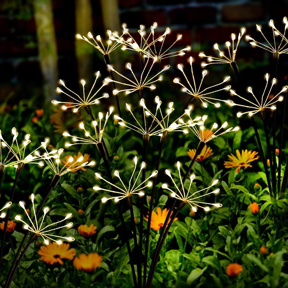 Solar Garden Lights 2 Pack Twinkling Solar Firework Lights with 2 Modes 120LED, Solar-Powered Light for Outside Yard Pathway Garden Decor Outdoor