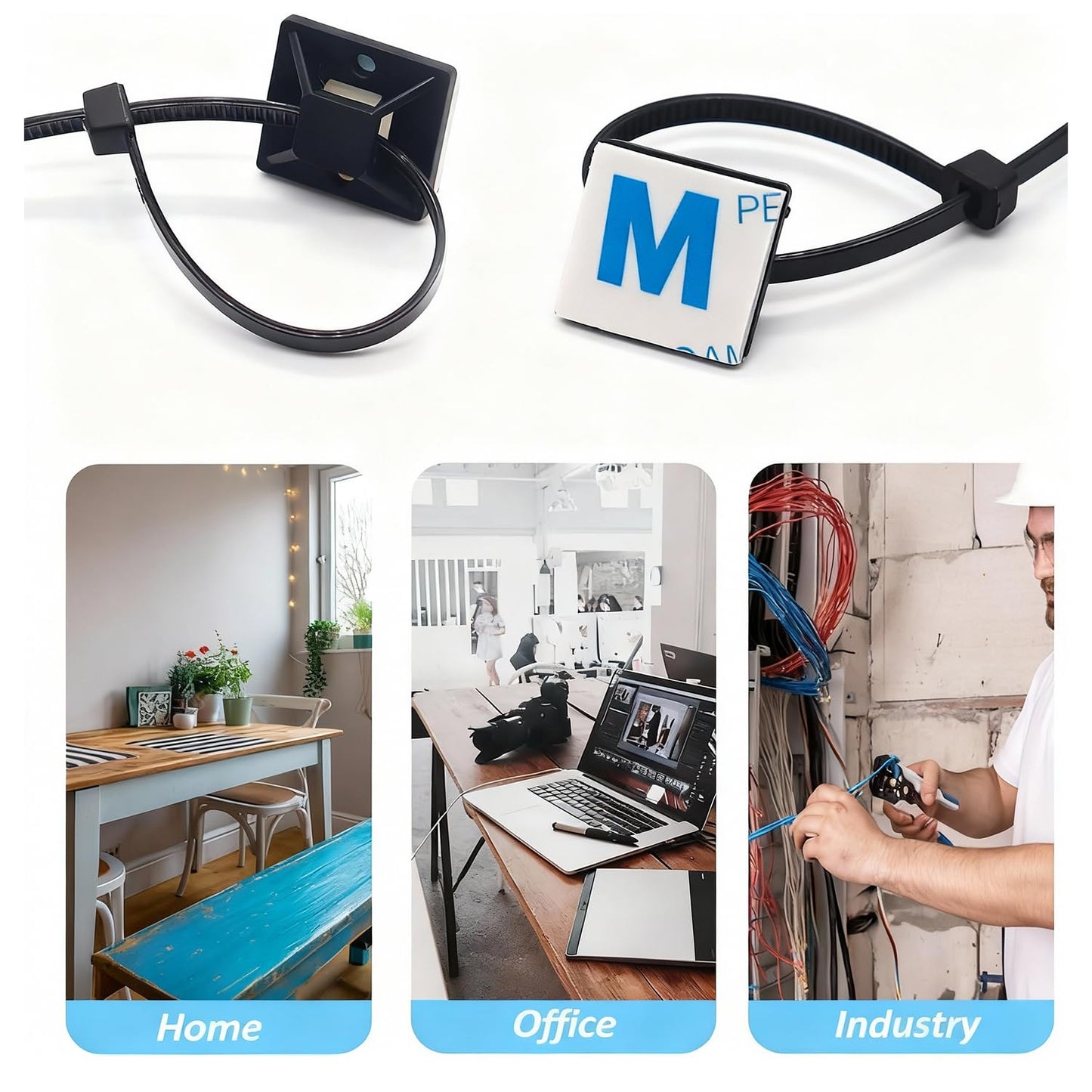 3/4" Zip Tie Mounts - 240PCS Self Adhesive Cable Tie Mounts Wire Cable Anchors Squares Holders for Cable Management Outdoor Indoor (240PCS- 3/4INCH