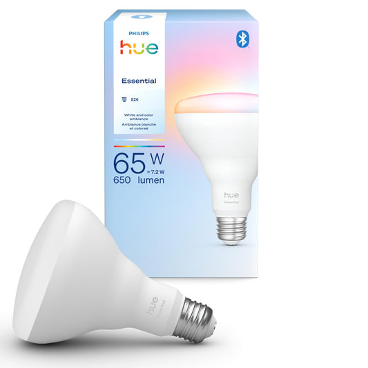 Philips Hue Essential Smart LED BR30 Bulb 1-Pack, White and Color Ambiance, E26, 7.2W, 2200K-6500K, 650 Lumens, Dimmable, Works with Alexa, Google