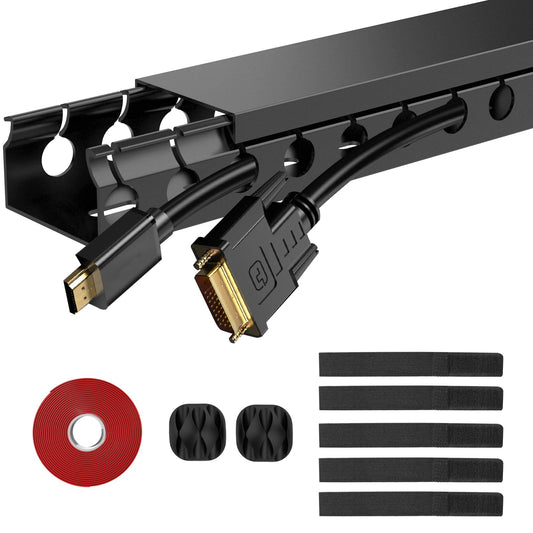 ENONCI Updated Cable Raceway Kit - 77 (5x15.4) Inch Open Slot Wire Covers for Cords, Under Desk Cable Management System to Hide Under