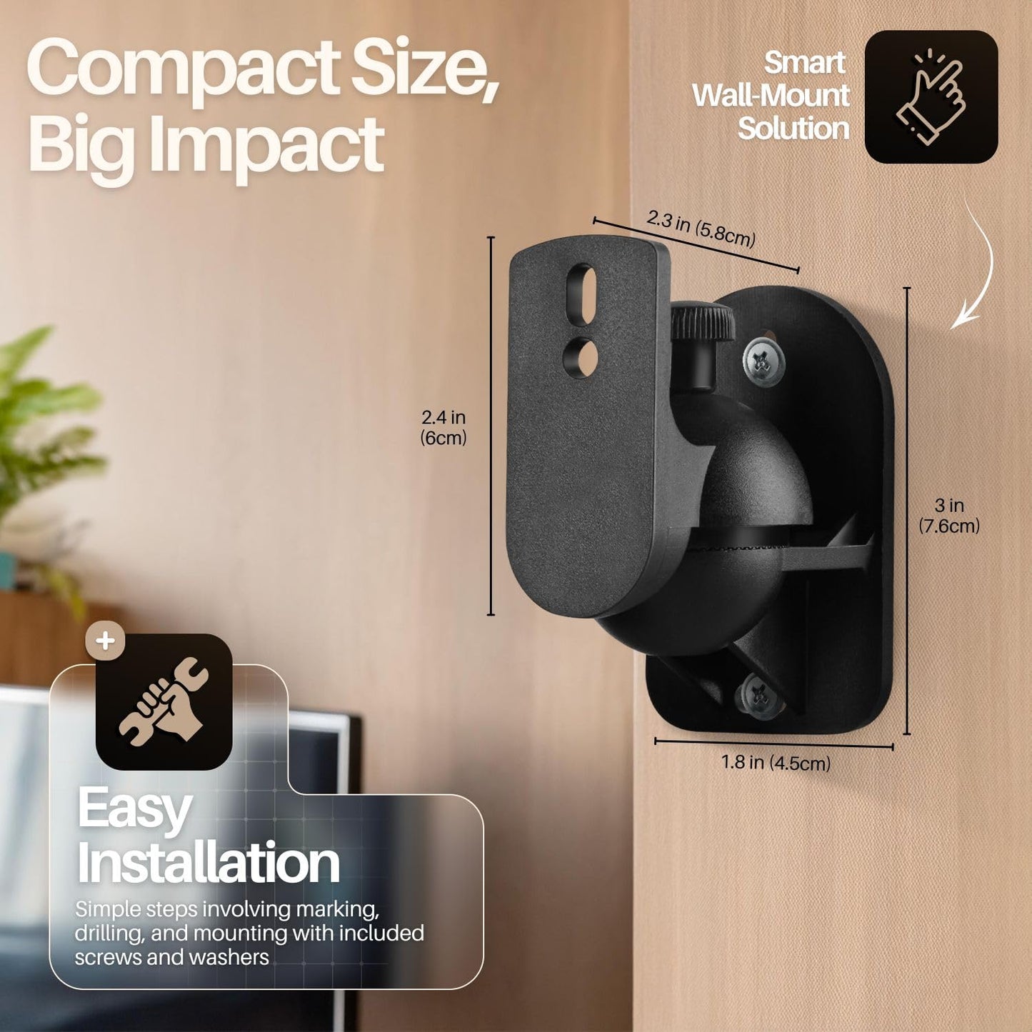 TNP Universal Satellite Speaker Wall Mount Bracket Ceiling Mount Clamp with Adjustable Swivel and Tilt Angle Rotation for Home Theater Surround Sound