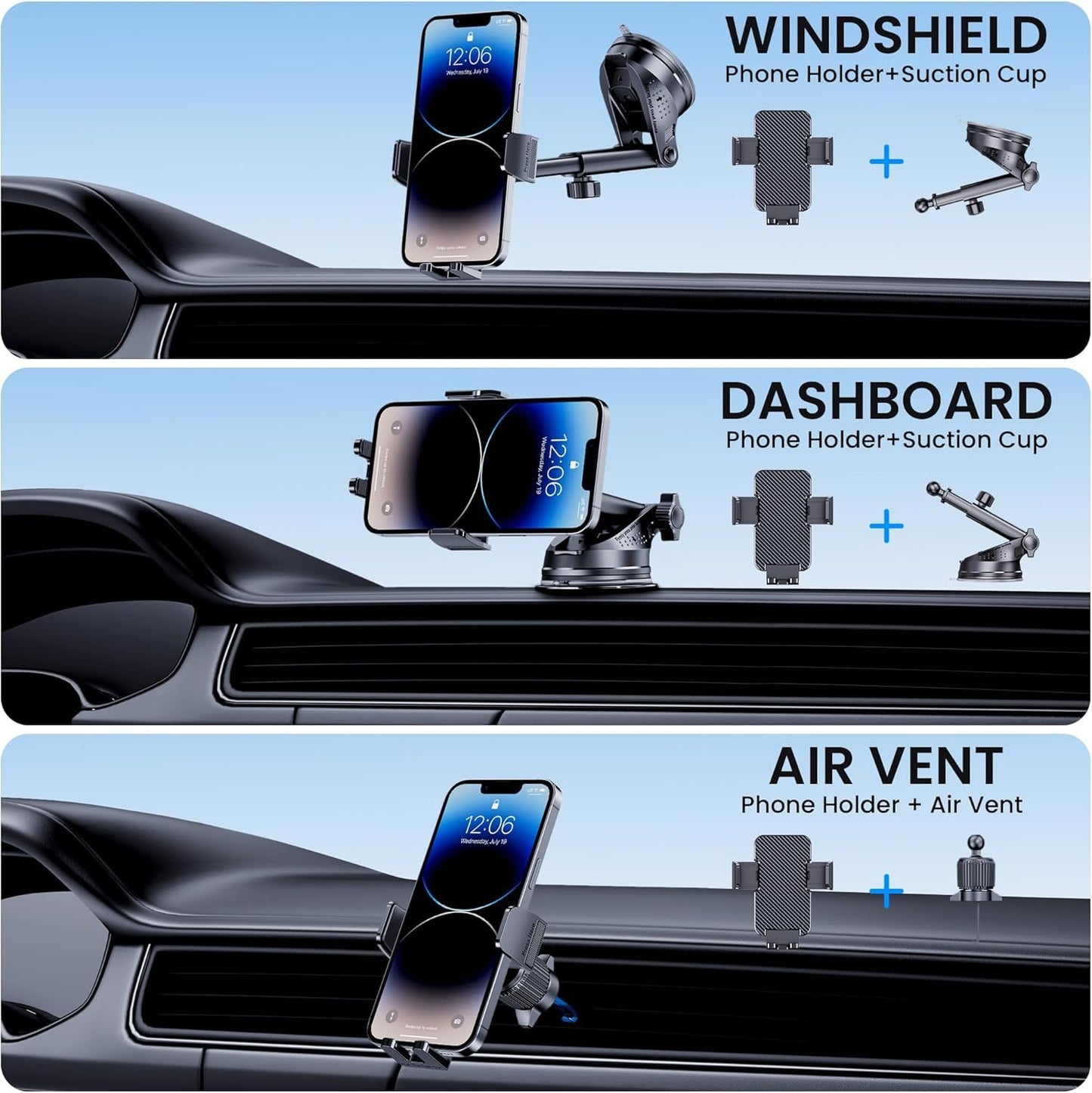 BIVGAZA Phone Holder Car [Military-Grade Suction] Universal Car Phone Holder [Thick Case Friendly] Automobile Accessories Dashboard Air Vent