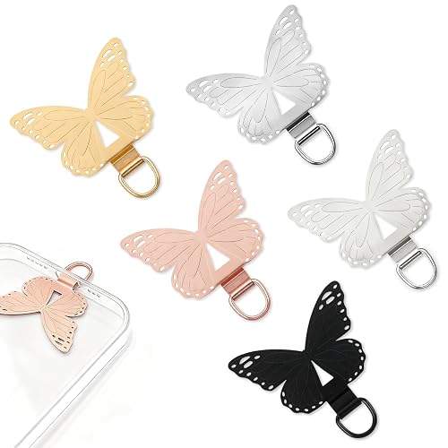 Koceci 5 PCS Matal Phone Tether Tab, Butterfly Cell Phone Tether Tab, 0.3MM Thin Stainless Steel Smartphone Tabs (5 Colors)