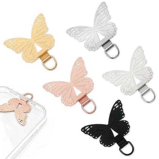 Koceci 5 PCS Matal Phone Tether Tab, Butterfly Cell Phone Tether Tab, 0.3MM Thin Stainless Steel Smartphone Tabs (5 Colors)