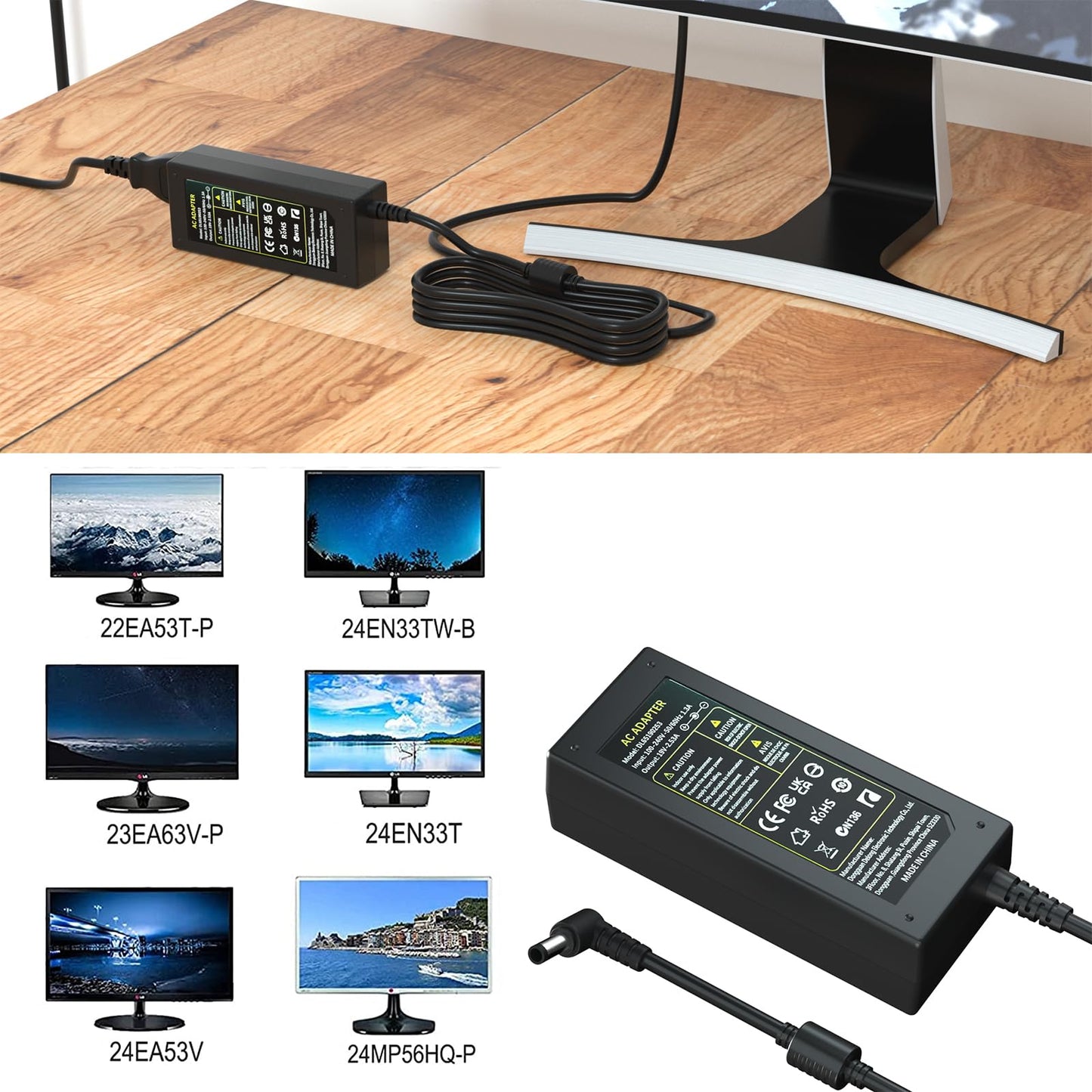 Adaptake 19V Charger Compatible for LG Electronics 19" 20" 22" 23" 24" 27" 32" LED LCD TV Monitor Power Supply