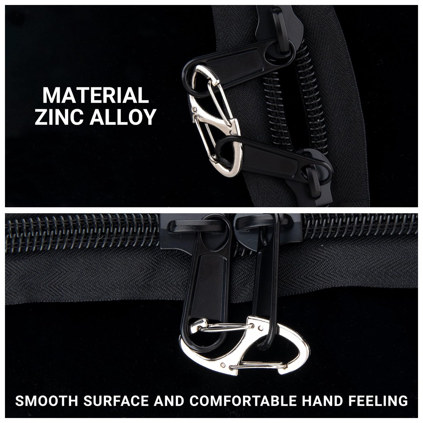 Alpinleux 8 Pcs Anti-Theft Zipper Clips – Dual Opening Zipper Pulls for Backpacks, Camping, Suitcases (Silver + Black)