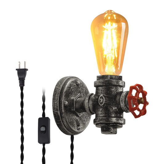 Industrial Wall Lamp Sconce Base with Plug-in Cord, Rustic Wall Mounted Fixture Antique Steampunk Light Vintage E26 Base Retro Lighting Farmhouse