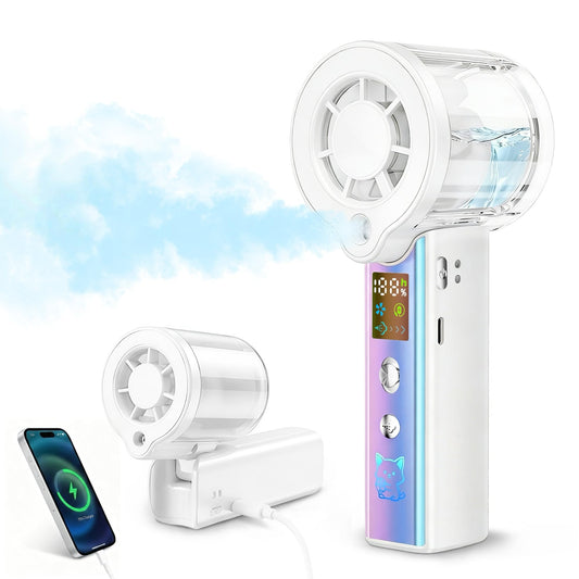 Carehabi Handheld Fan with Water Cooling, 30,000 RPM Mini Fan Battery 3000 mAh, 1-100 Levels Portable Fan Small with LED Display, Quiet USB Fan Hand