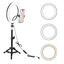 10" LED Selfie Ring Light with Tripod Stand & Cell Phone Holder for Tiktok/Live Stream/Makeup, BONFOTO Dimmable Desktop Camera Ringlight for YouTube