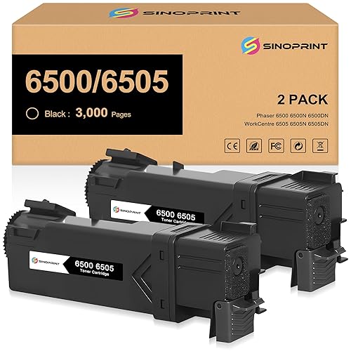 SINOPRINT Phaser 6500 WorkCentre 6505 Black Toner Cartridges Replacement 106R01597 for Xerox Phaser 6500 6500N 6500DN WorkCentre 6505 Printer (2 Packs