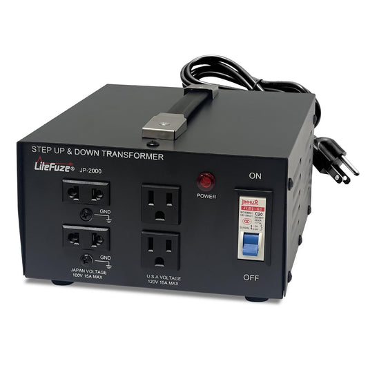 LiteFuze 2000 Watt Japan Voltage Converter Transformer Step Up/Down - 100v to 120v / 120v to 100v Japanese Power Converter - Fully Grounded Cord CE…