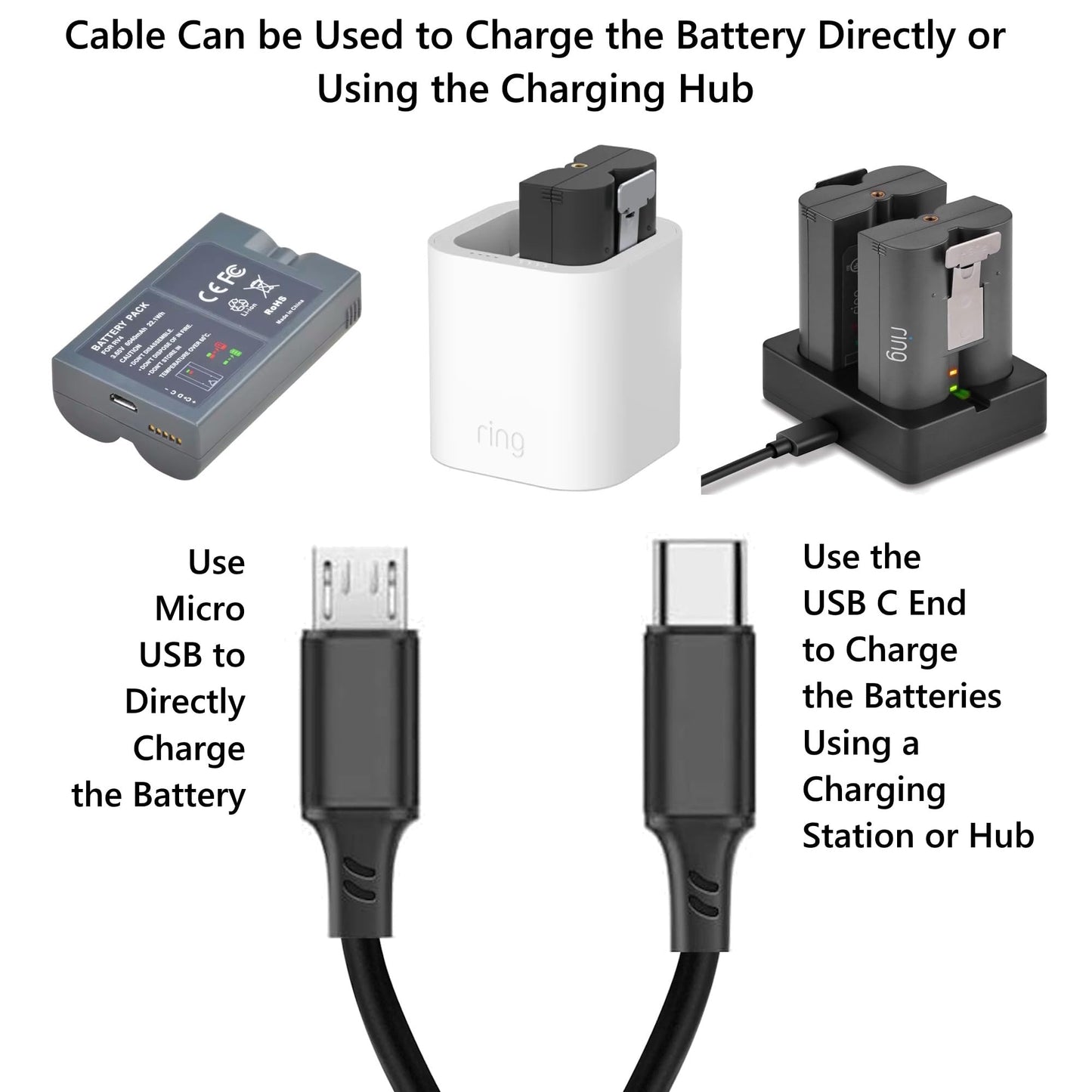 ienza Battery Charger Cord (Micro and USB C) Cable Wire for Ring Doorbell, Camera, Spotlight Cam Plus/Pro, Outdoor Camera/Stick Up Cam and Battery