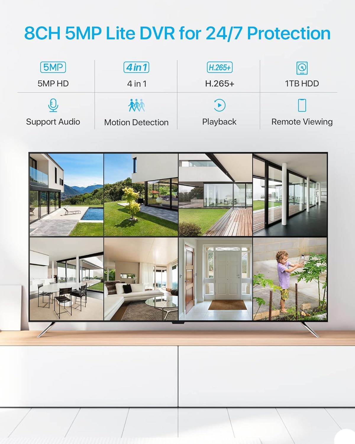 ZOSI 3K Lite Home Security Camera System with AI Human Vehicle Detection, H.265+ 8CH CCTV DVR and 8 x 1080p Wired Outdoor Indoor Bullet Dome Cameras