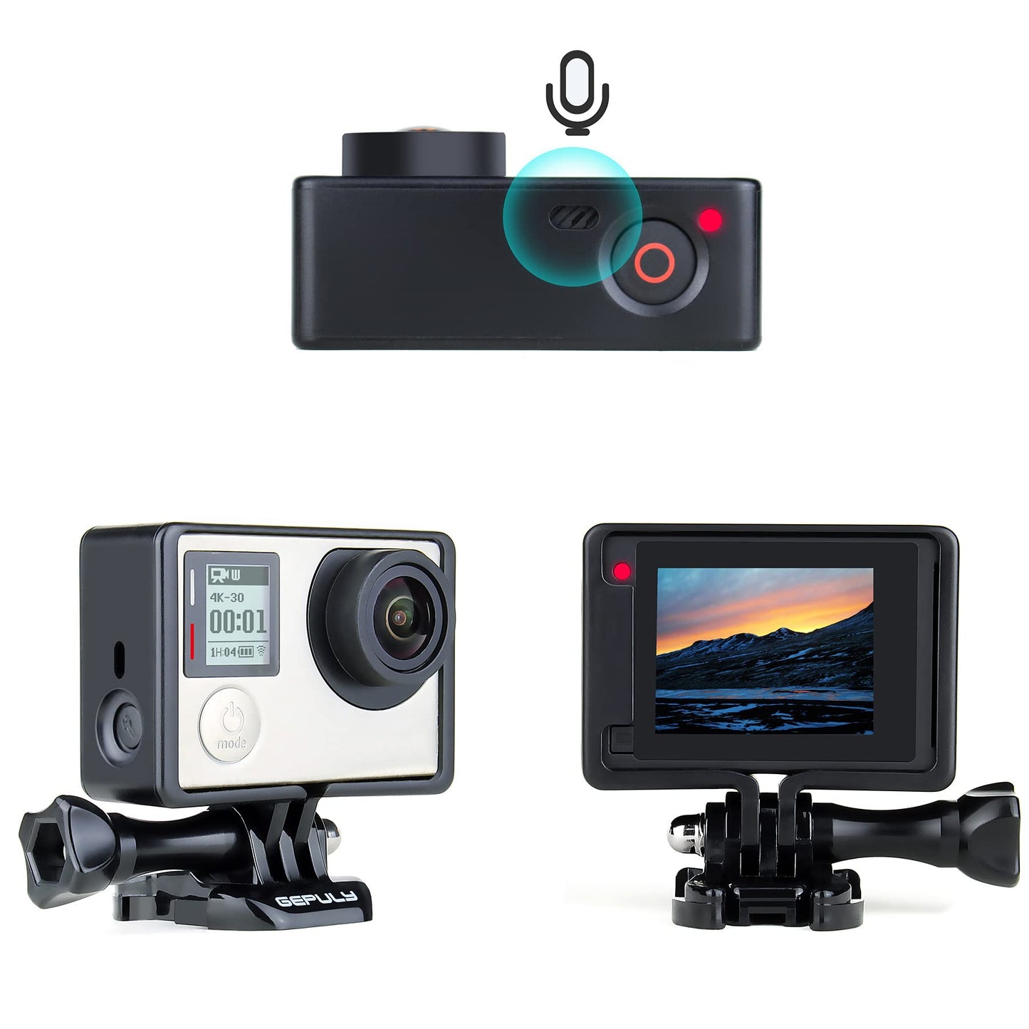 GEPULY Frame Mount Protective Housing Case with Bracket Accessories and Lens Cap for GoPro Hero 3, Hero3+, Hero 4 Black Silver Cameras
