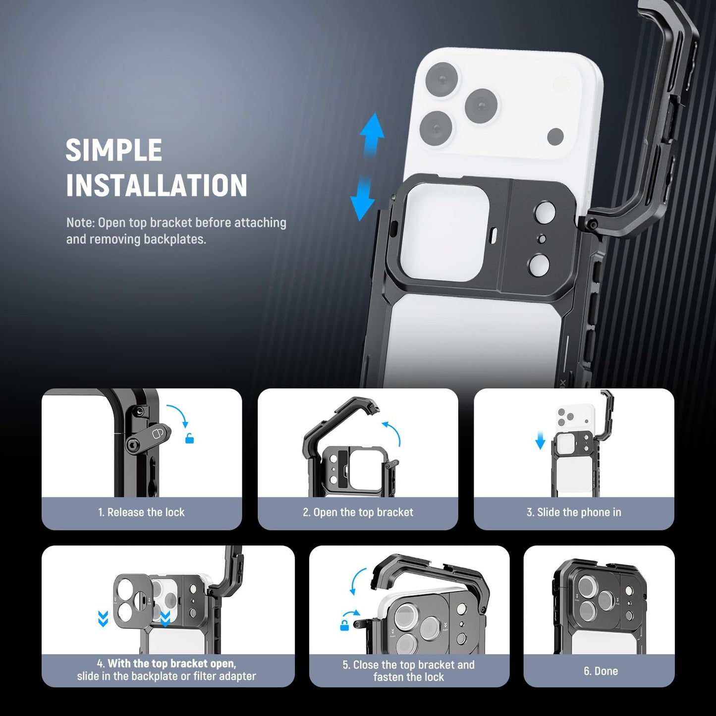NEEWER Phone Cage Compatible with iPhone 17 Pro Max, Quick Release Video Rig Stabilizer Accessories with 67mm Filter Ring, 17mm Lens Backplate, T