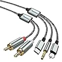 Meamaz 6.56FT 3-in-1 USB C to RCA, L ightning to RCA Audio Cable with MFi Certification,R-CA to L ightning and USB C, R CA to 3.5mm Cables(DAC