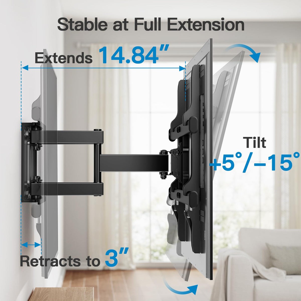 Pipishell Full Motion TV Wall Mount for Most 37-84 Inch TVs up to 132lbs