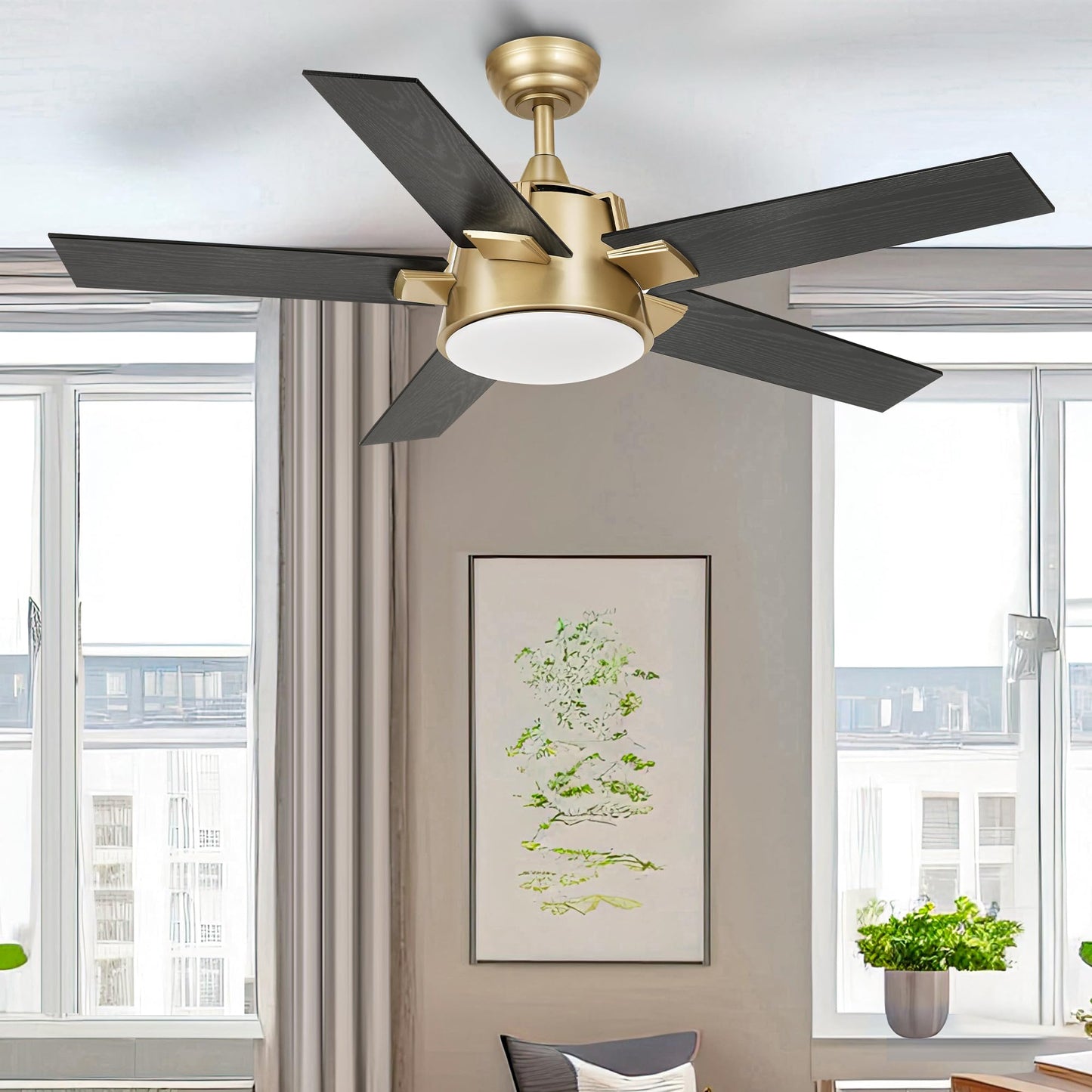 YITAHOME Black Gold 52 Inch Ceiling Fan with Light