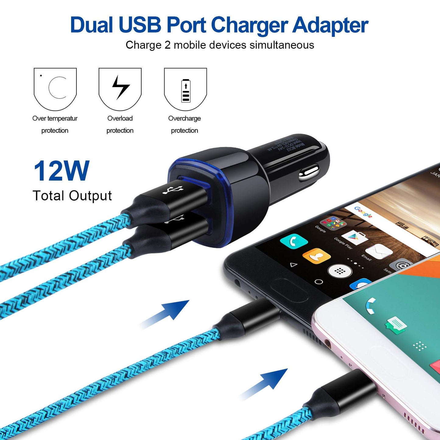 Dual USB Car Charger with Fast Charge Type C USB C Cable Compatible for Moto G Power,G Stylus,G Fast,G7 G8 G9 Play Power Plus,G7 Supra,G6 Plus,Samsung
