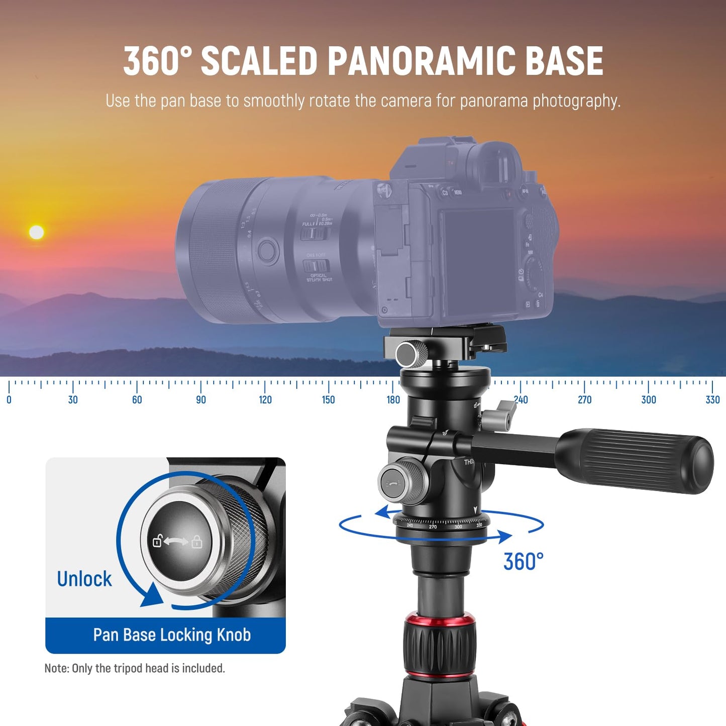 NEEWER Video Camera Tripod Pan Tilt Head with +/-15° Leveling Bowl Base, Photography Tripod Head with Retractable Handle, 1/4" Arca Type QR Plate