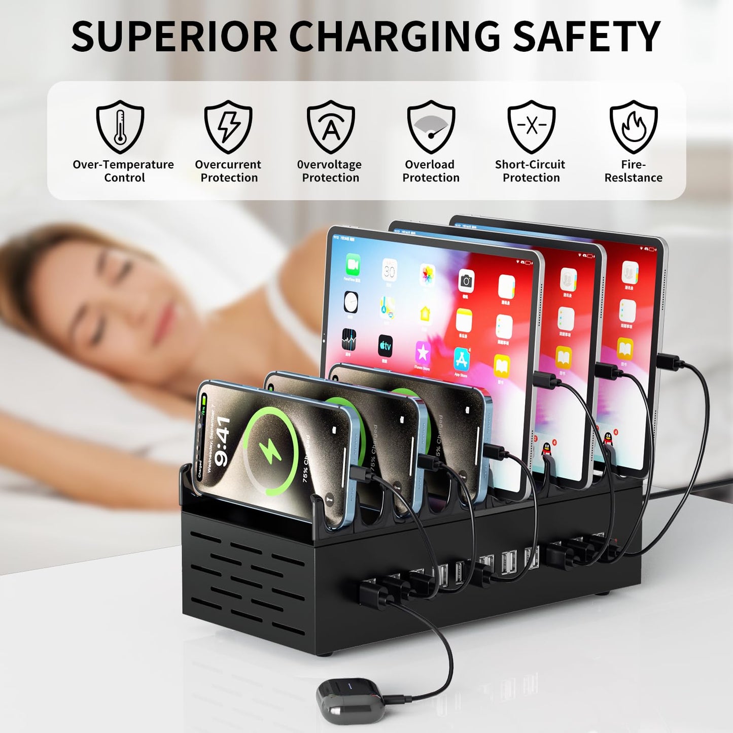 300W USB Charging Station, 22-Port Desktop Fast Charger Station for Multiple Devices, Organizer Charging Dock with Intelligent Protection for iPhone
